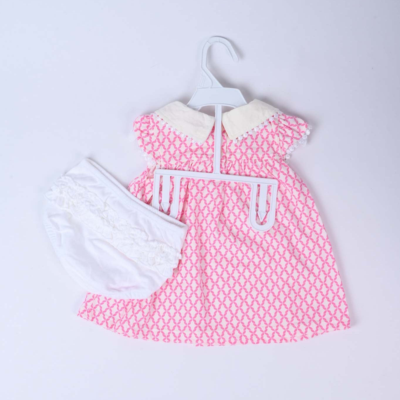 Pink Cotton Printed Frock set 2 Piece Set For Baby Girls - Image 3