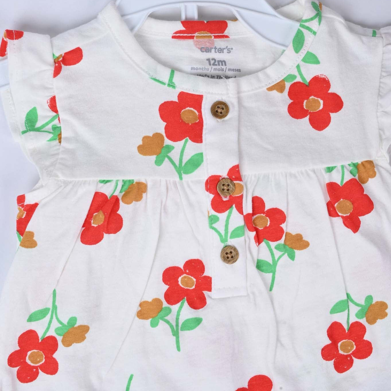 Red Cotton flower Frock 2 Piece Set - Image 4