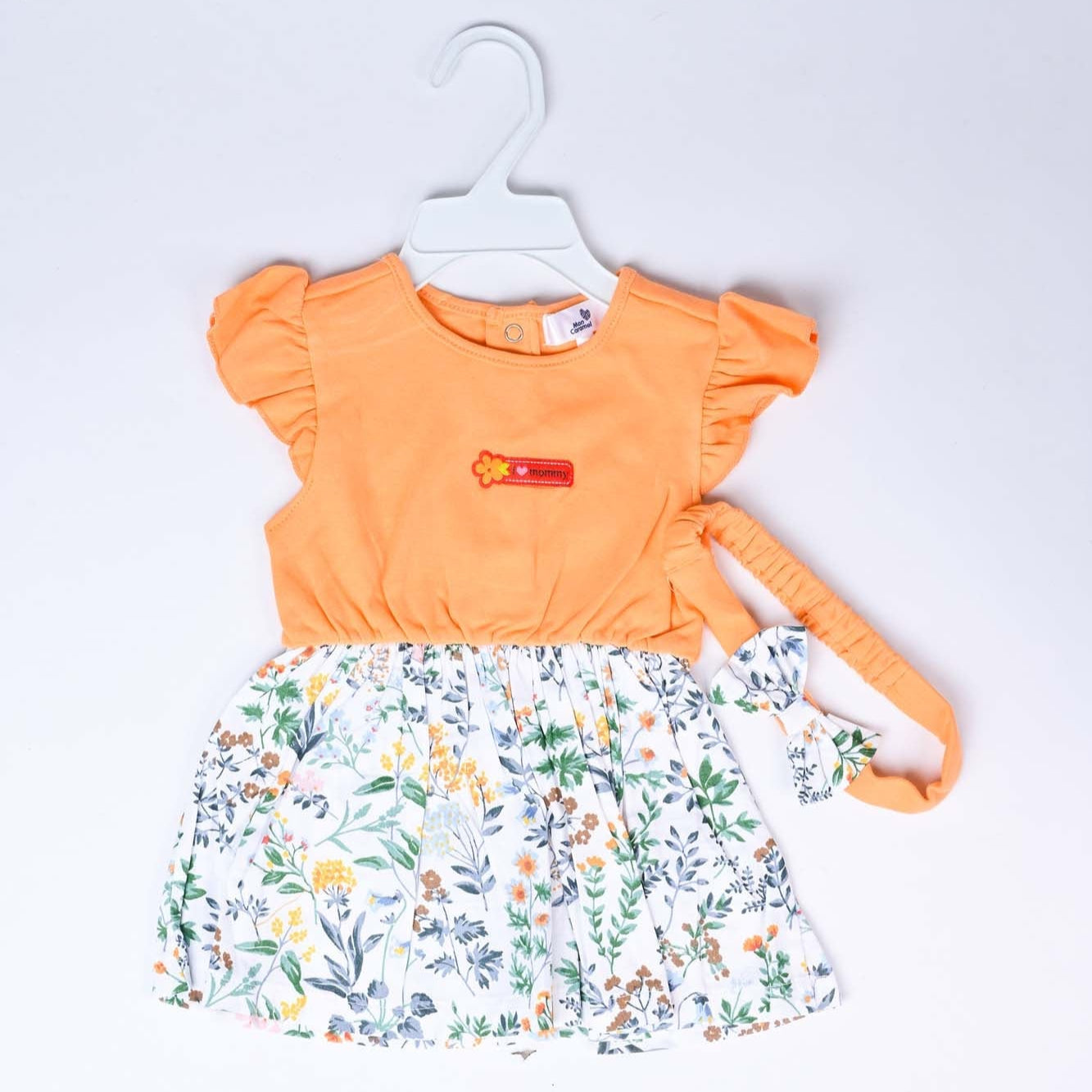 Infant Orange floral Girls Frock With Head Band | Imported