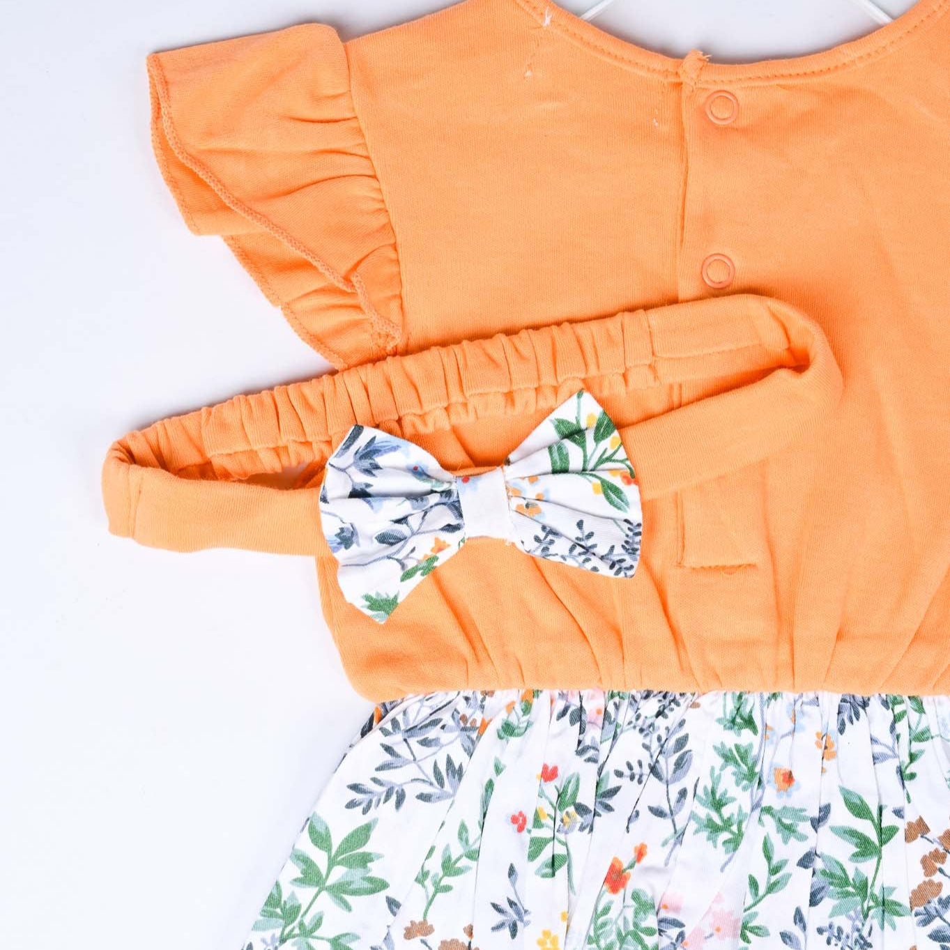 Infant Orange floral Girls Frock With Head Band | Imported - Image 3