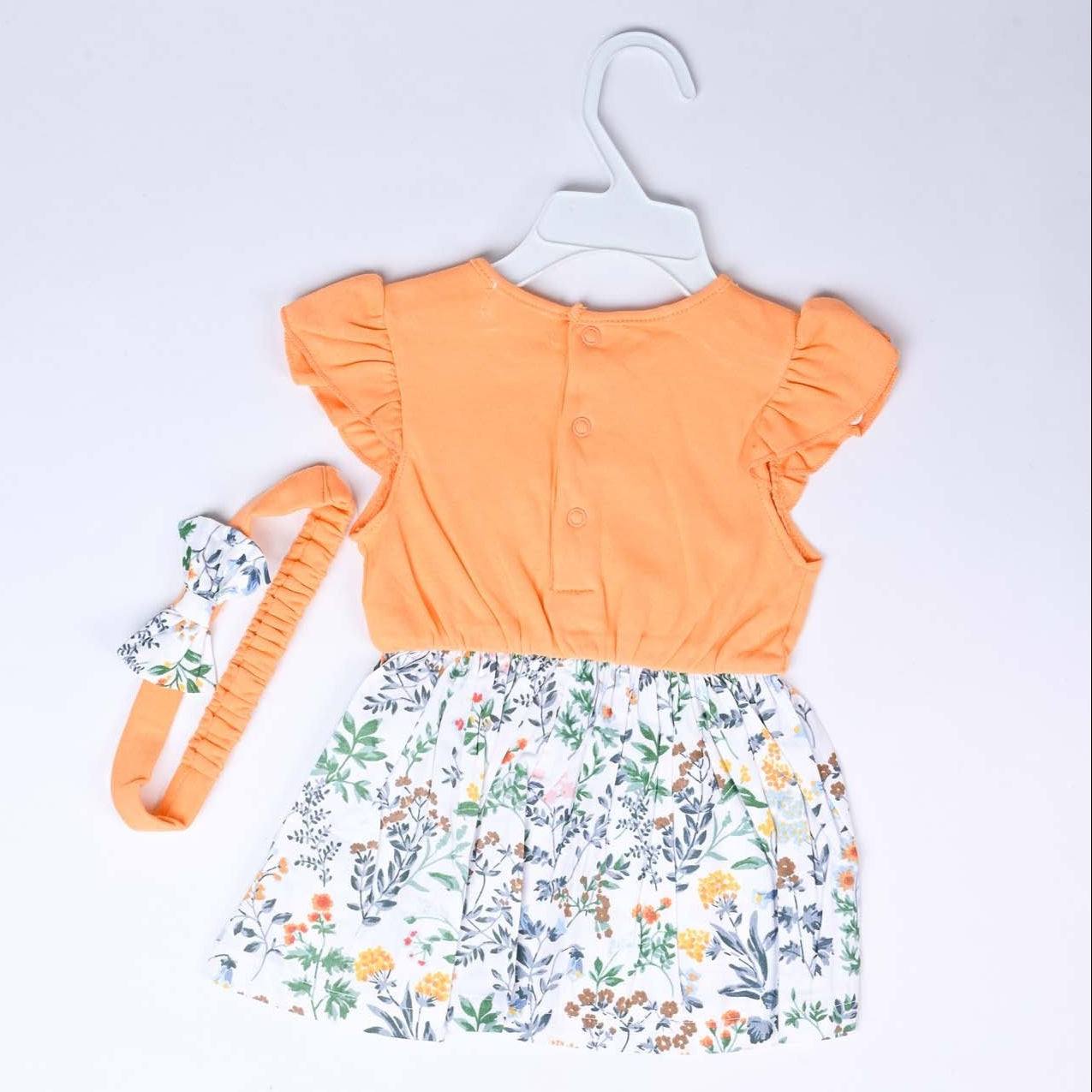 Infant Orange floral Girls Frock With Head Band | Imported - Image 4