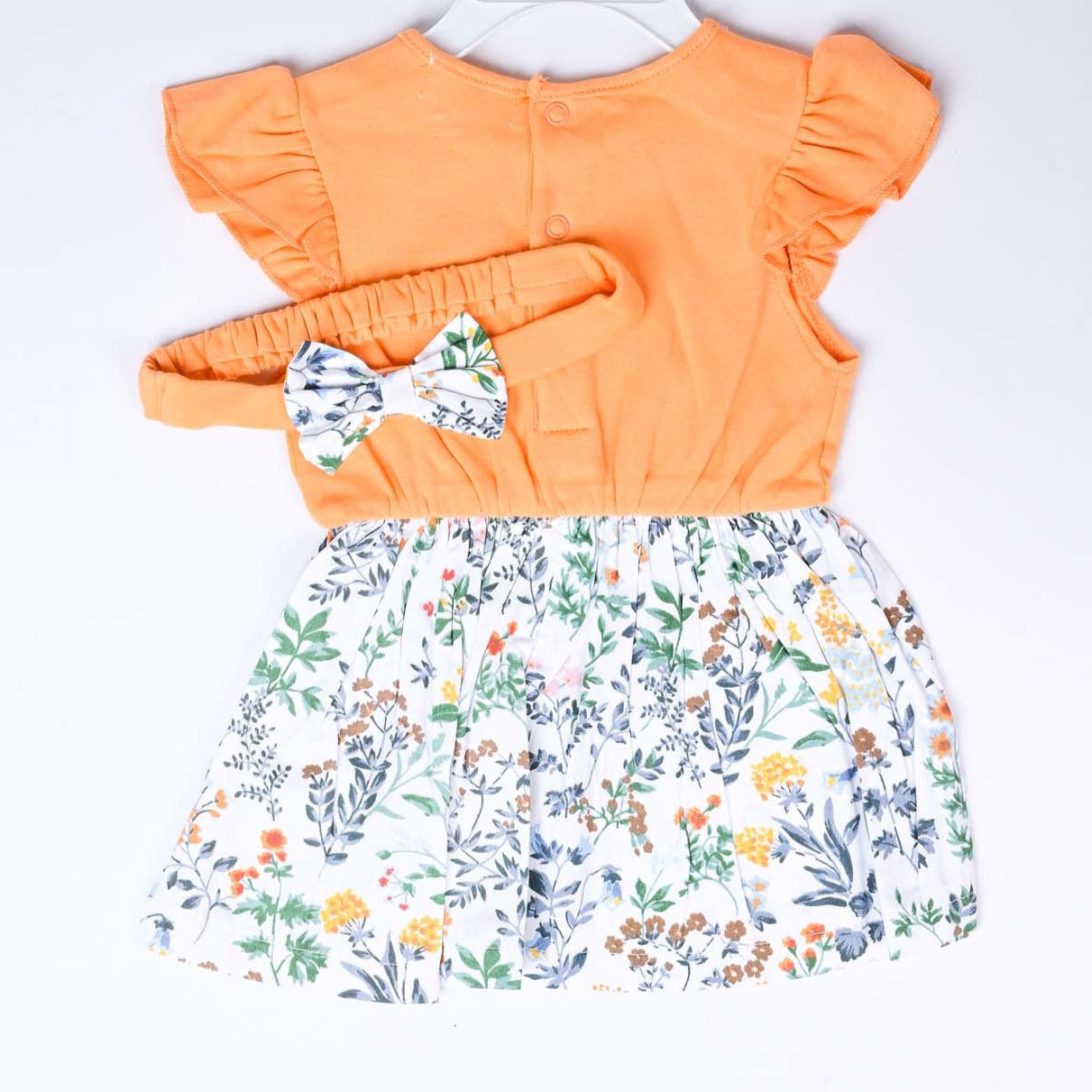 Infant Orange floral Girls Frock With Head Band | Imported - Image 2