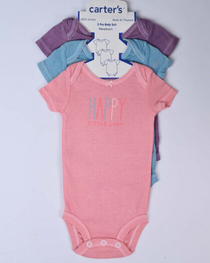 Solid Cotton Infant Girl Romper Set of 3 BD101