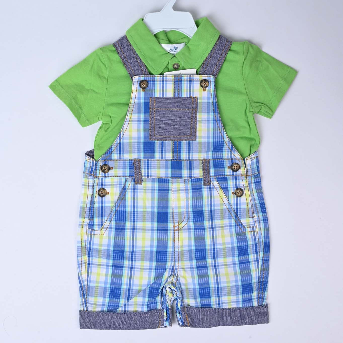 Checkered Baby Boy Dungree Style Suit - Image 4