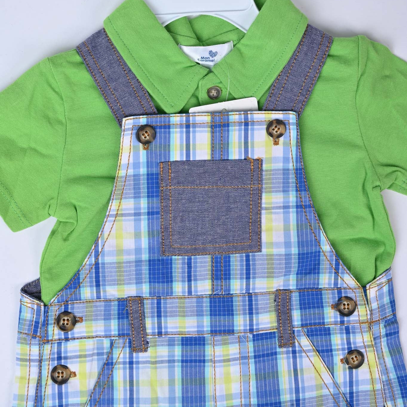 Checkered Baby Boy Dungree Style Suit - Image 3