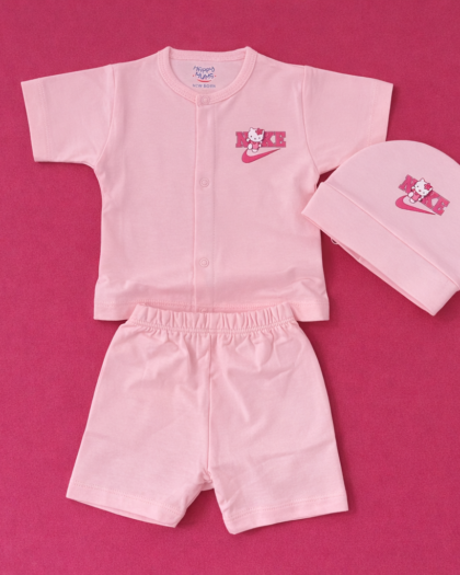 3 pc Newborn Set Pink | Shirt | Shorts | Cap | For Baby Girl