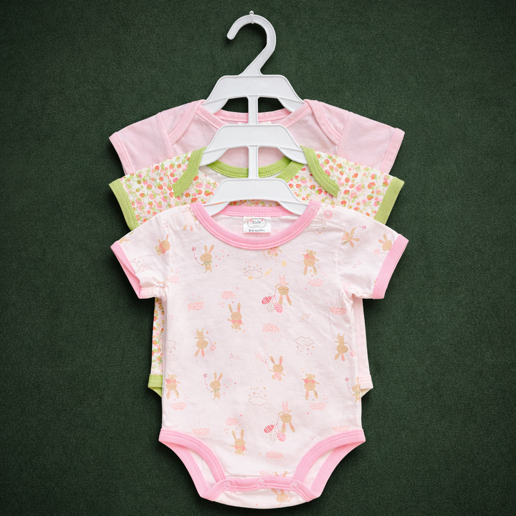 Newborn 3pc Romper set Pink |White|Green - Image 2