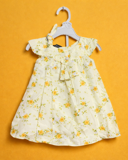 Yellow Floral Frock for Baby Girl | 3 pc. Head Band | Matching Shorts