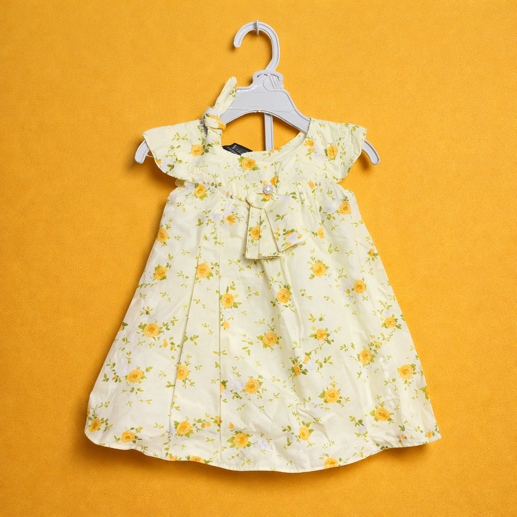 Yellow Floral Frock for Baby Girl | 3 pc. Head Band | Matching Shorts