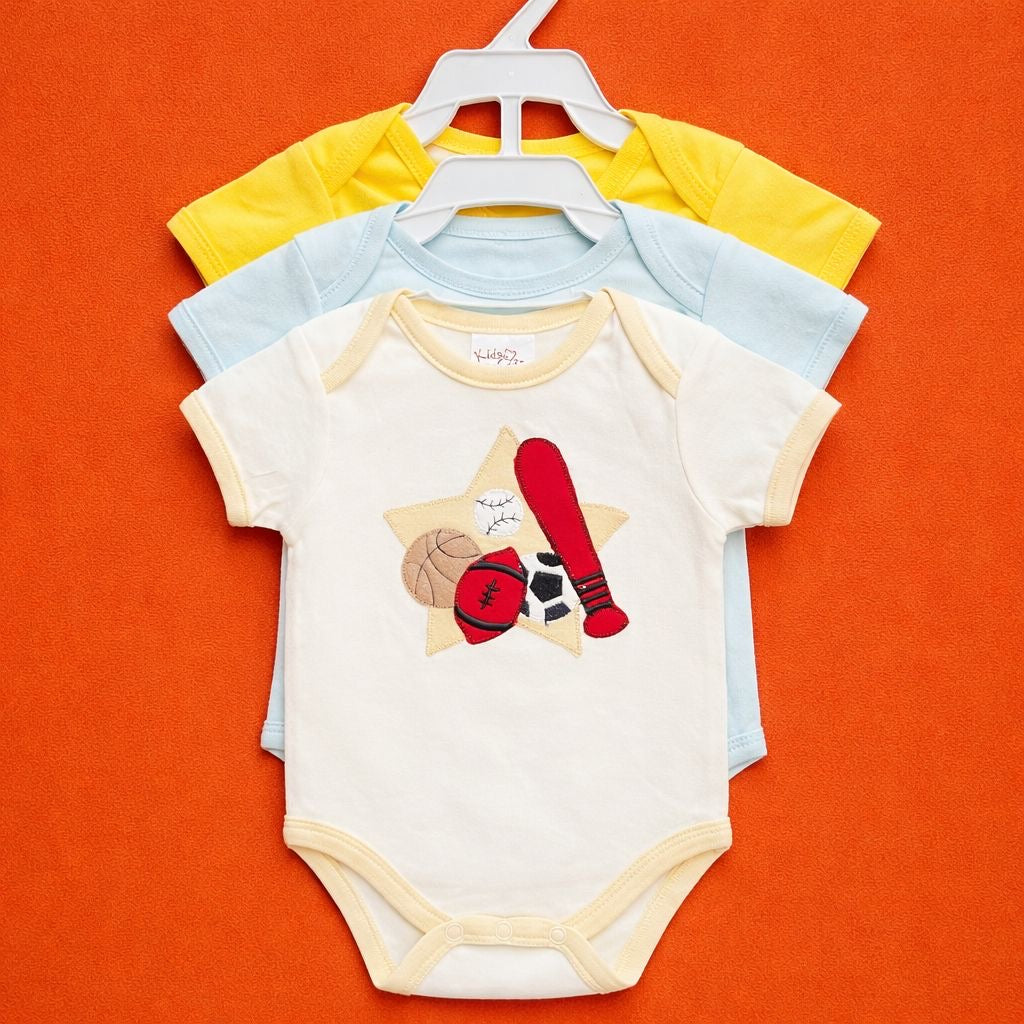 Newborn 3pc Romper set White|Blue|Yellow| - Image 2
