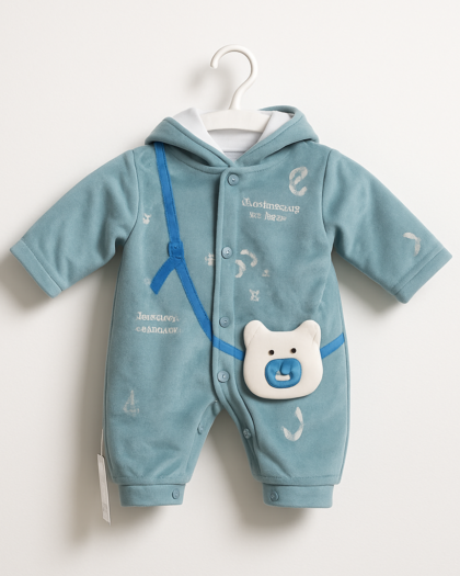 Baby Hoodie Body Suit With Shoes | Blue Romper | Winter Baby Clothes