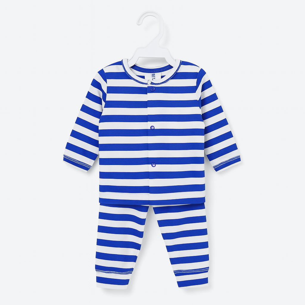 Full Sleeves Pajama Set for Baby Boy - Girl | Cotton | Blue Stripes | Lounge Wear for Toddlers | Night Suit