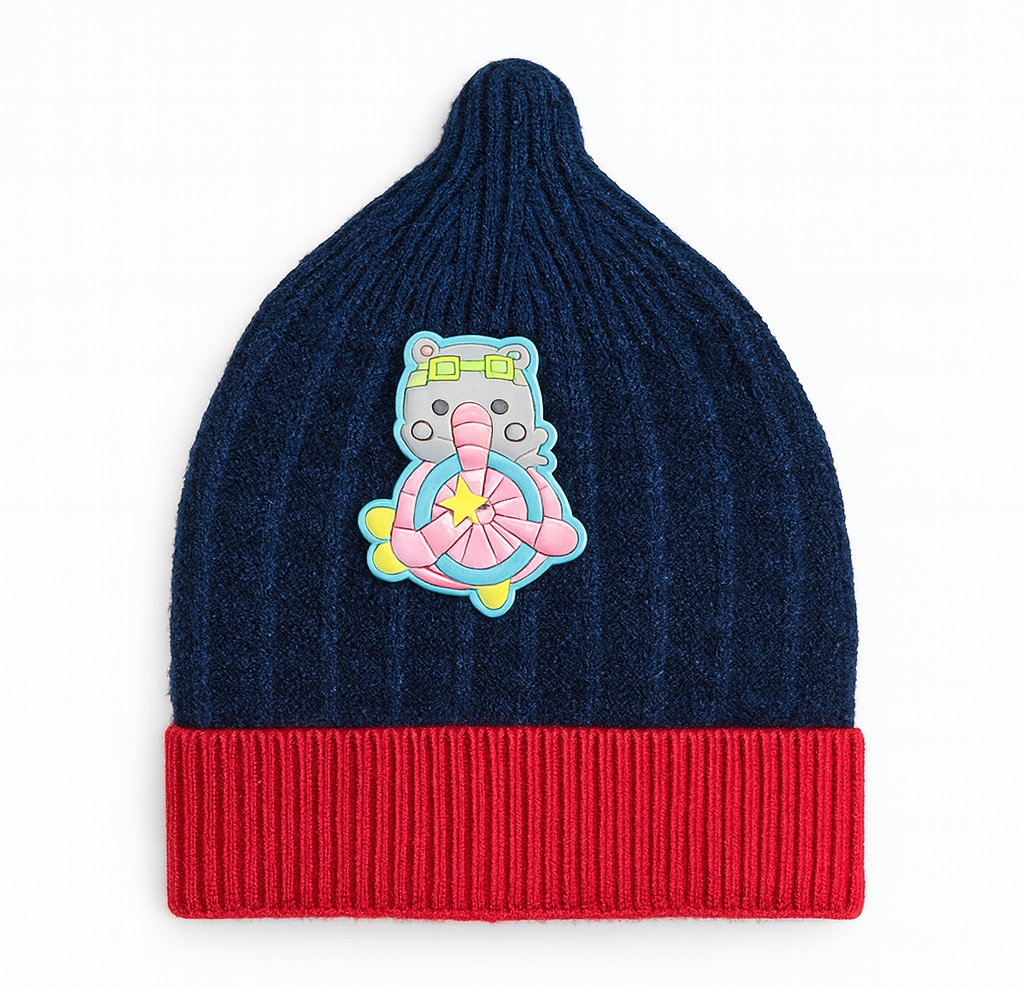 Winter Cap For Baby | Knitted Blue and Red Cap for infant - Image 2