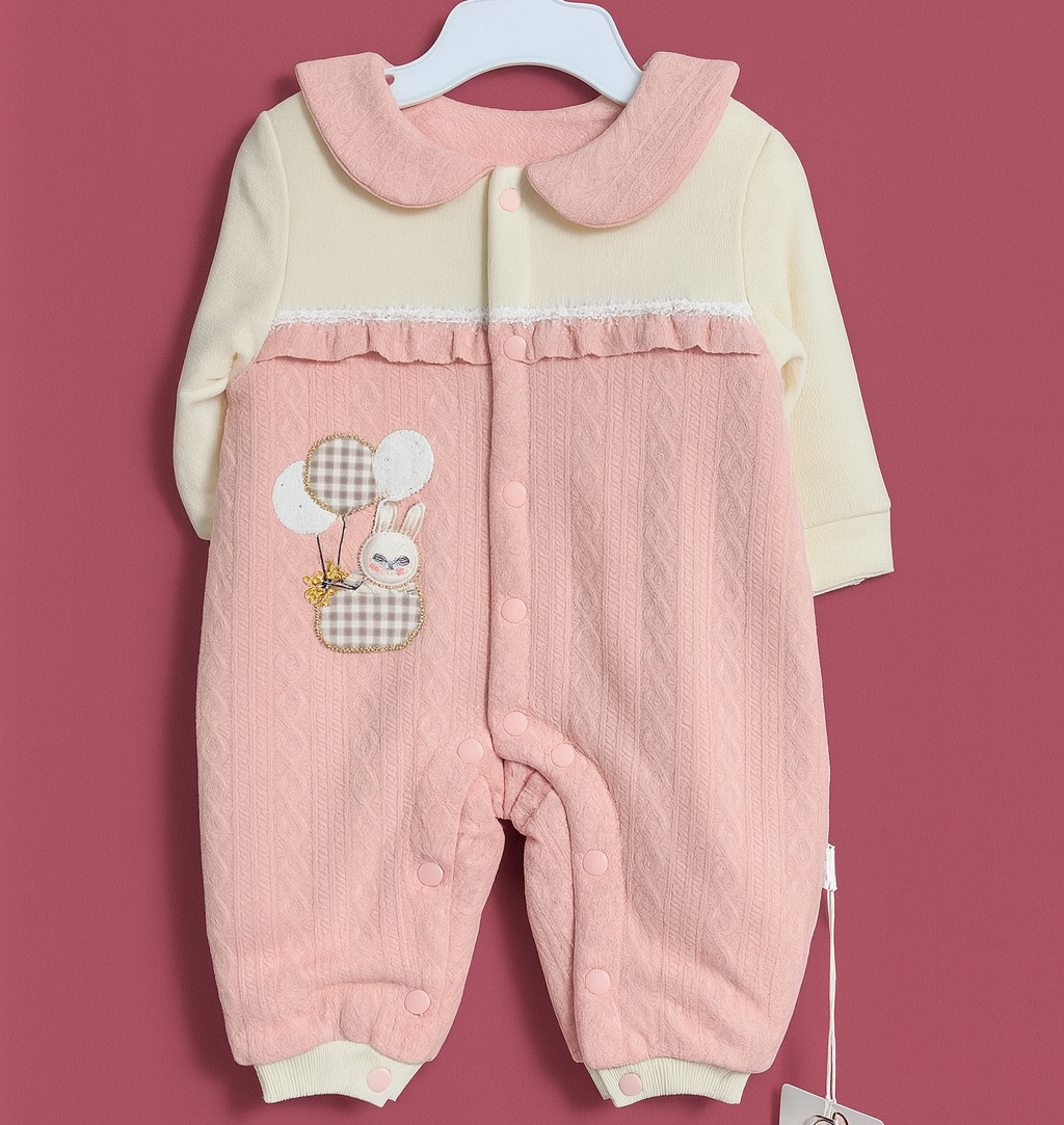 Baby Romper for Winter | Pink and Cream | Quilted Romper | Imported - Image 3