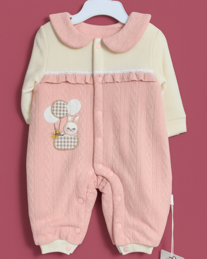 Baby Romper for Winter | Pink and Cream | Quilted Romper | Imported