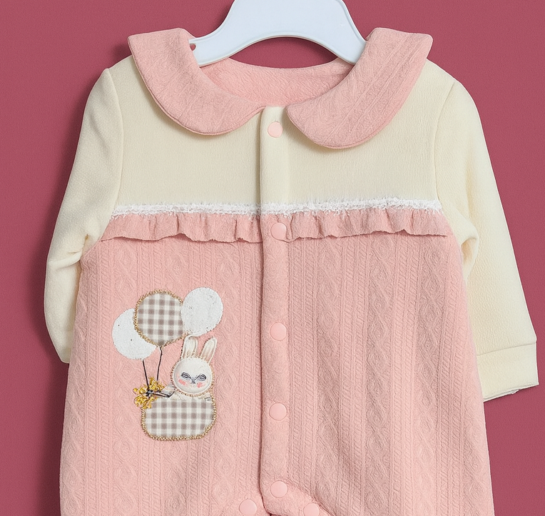 Baby Romper for Winter | Pink and Cream | Quilted Romper | Imported - Image 2