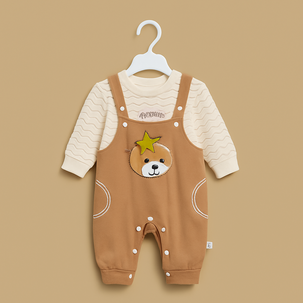 Baby Body Suit with Separate T-Shirt | Adjustable Strap | Brown - Image 2