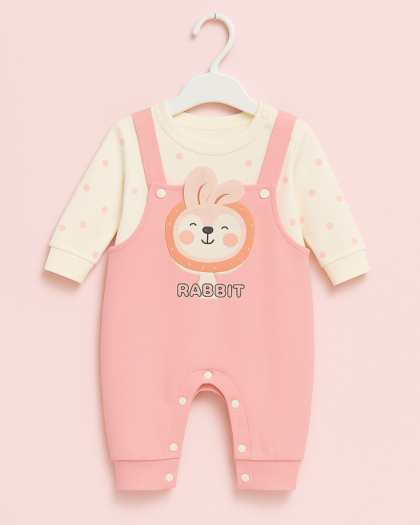 Baby Body Suit with Separate T-Shirt | Adjustable Strap | Pink