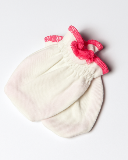 Mittens set of 2 Solid Pink and White for Baby Girl