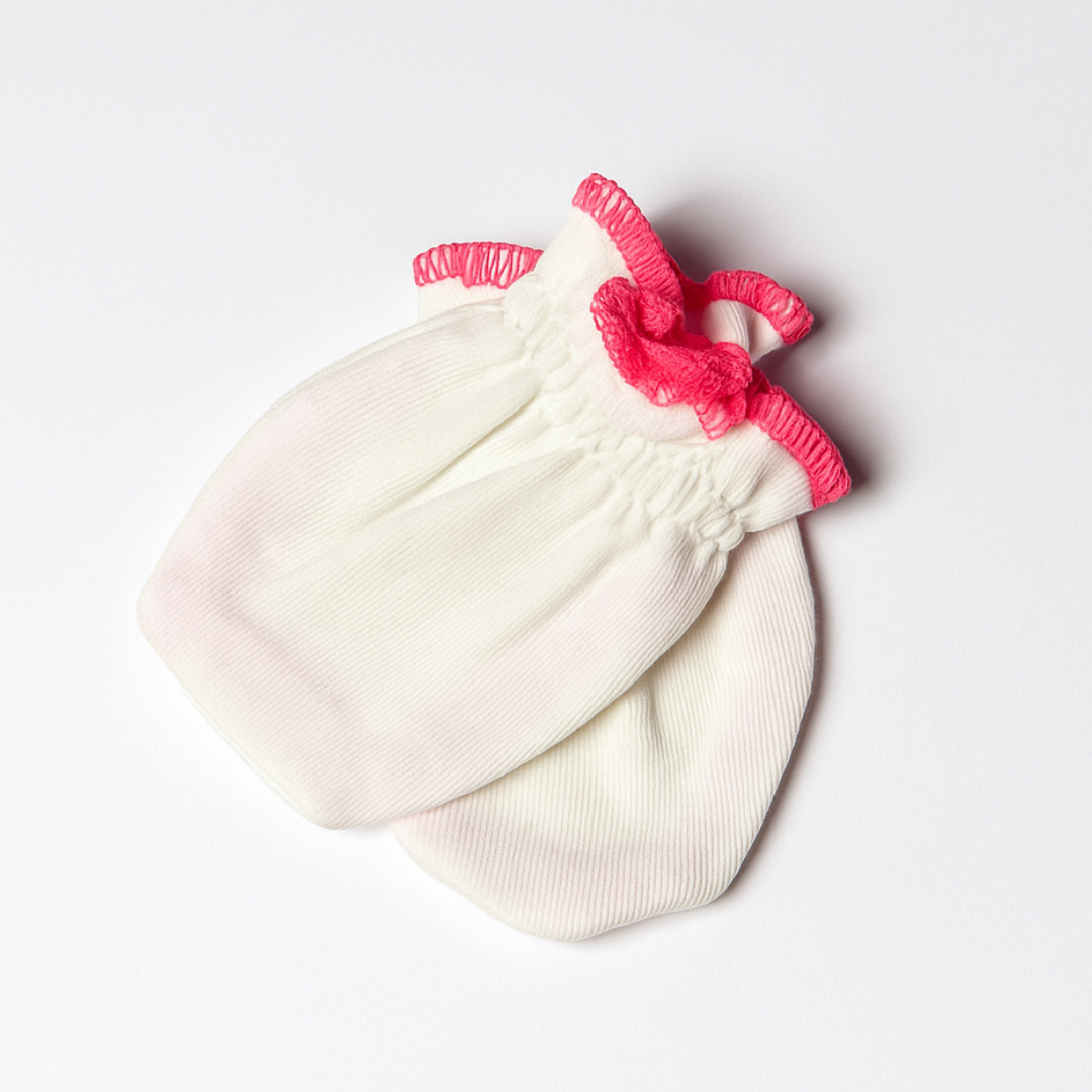 Mittens set of 2 Solid Pink and White for Baby Girl