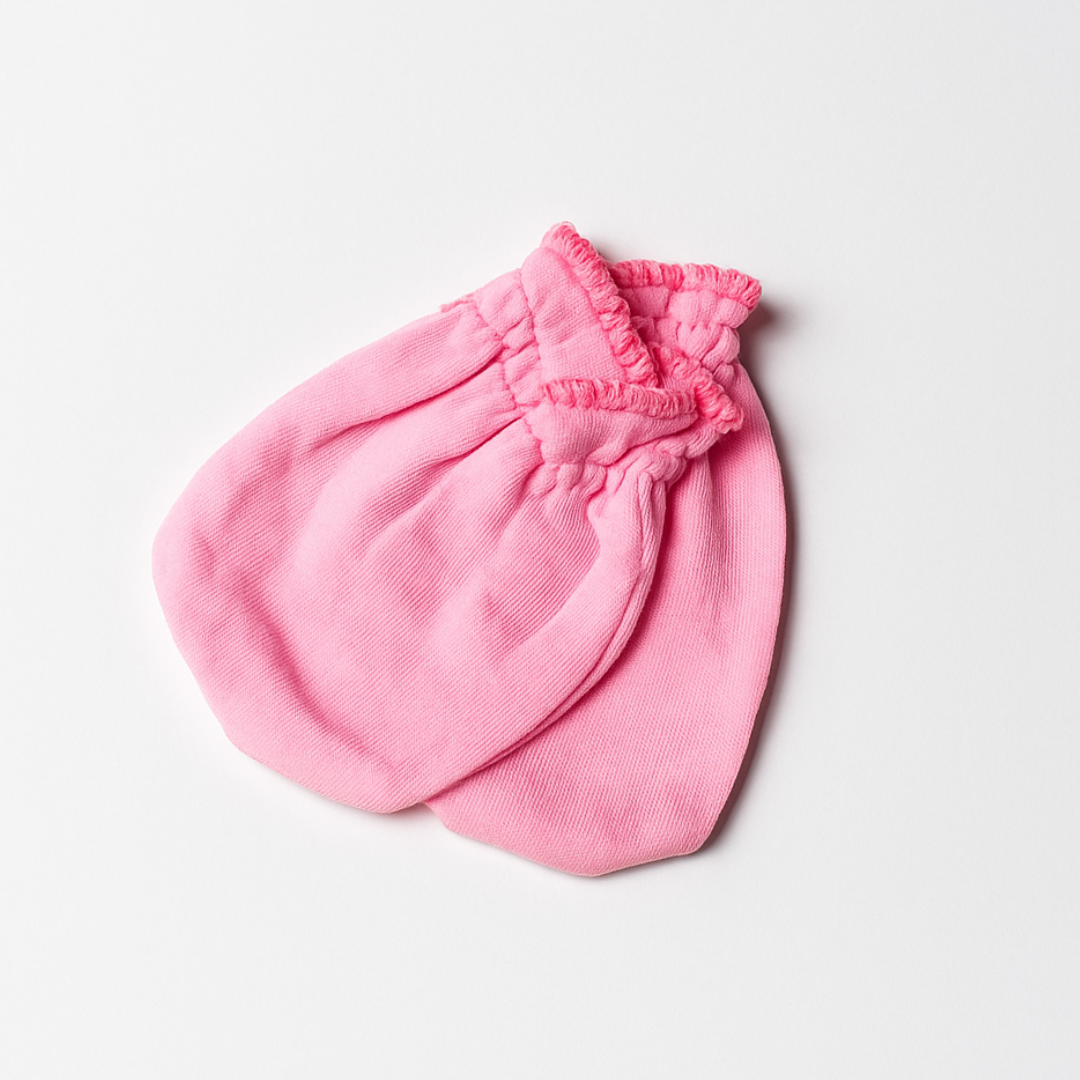 Mittens set of 2 Solid Pink and White for Baby Girl - Image 2