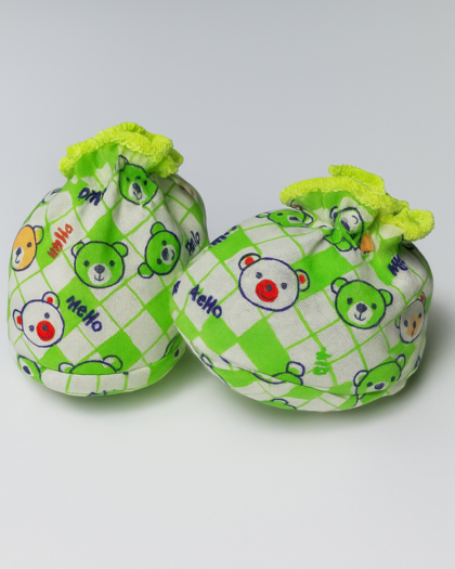 Set of 2 Booties for Baby | Pink and Green Bear | Cotton
