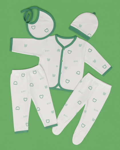 5 Piece Set  | Green White | Pure Cotton | Imported