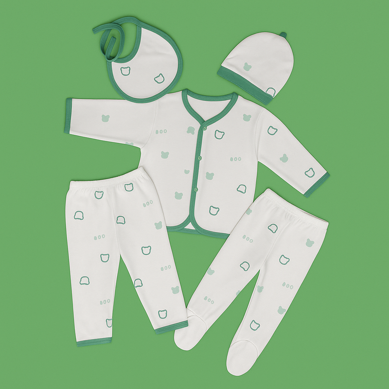 5 Piece Set | Green White | Pure Cotton | Imported