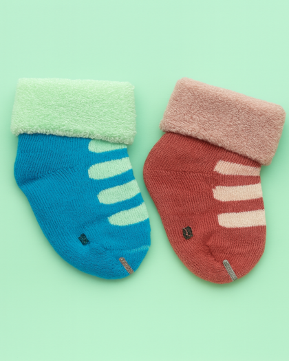 Set of 2 Baby Socks | Standard Size 0-1 Year | Green | Brown | Rabbit | Imported