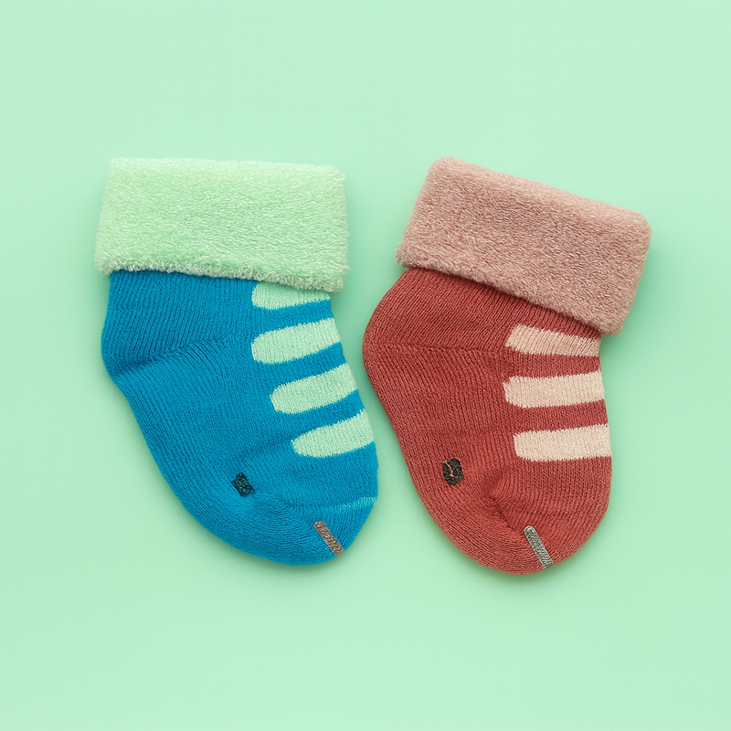 Set of 2 Baby Socks | Standard Size 0-1 Year | Green | Brown | Rabbit | Imported