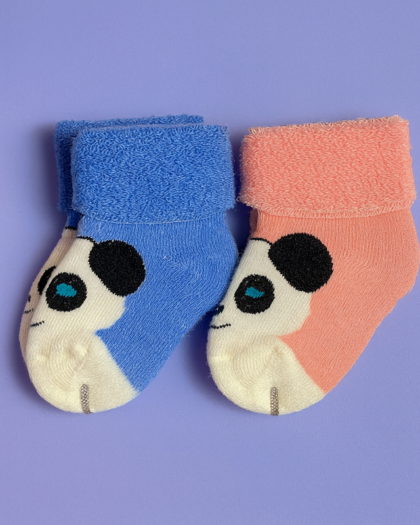 Set of 2 Baby Socks | Standard Size 0-1 Year | Blue | Brown | Panda | Imported