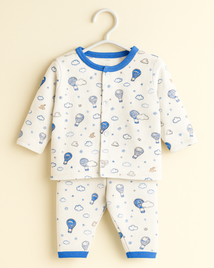 Baby Full Sleeves Pajama Set Cotton | Blue Hot Air Balloon  | Lounge Wear for Toddlers | Night Suit