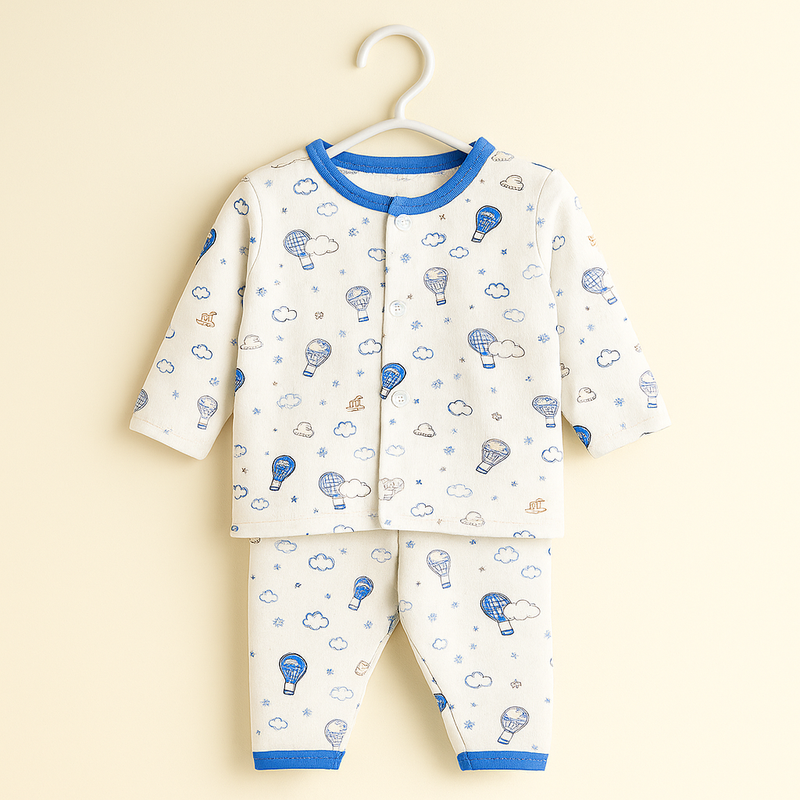 Baby Full Sleeves Pajama Set Cotton | Blue Hot Air Balloon | Lounge Wear for Toddlers | Night Suit